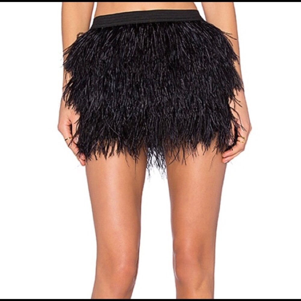 Michelle Mason Black Feathered Skirt